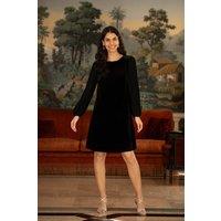 Yumi Women's Black Velvet Tunic Dress with Pleated Balloon Sleeves & Tie Back | Size: 12