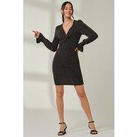 Jolie Moi Women's Twist Front Metallic Stripe Bodycon Dress in Black | Size: 18