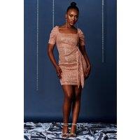 Jolie Moi Women's Sequin Square Neck Pencil Dress in Off-White | Size: 14