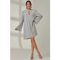 Jolie Moi Women's Metallic Keyhole Detail Tunic Dress in Silver | Size: 16