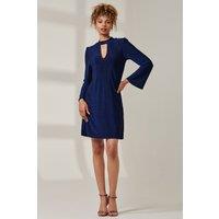 Jolie Moi Women's Metallic Keyhole Detail Tunic Dress in Dark Blue | Size: 10