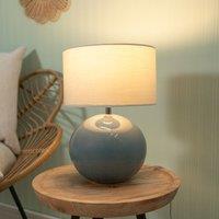 ValueLights Bosco Eucalyptus Teal Globe Ceramic Table Lamp with Fabric Shade & LED Bulb in Natural