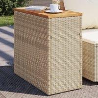 Berkfield Home Garden Side Table with Wooden Top Beige 58x27.5x55 cm Poly Rattan