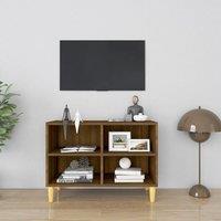 Berkfield Home TV Cabinet with Solid Wood Legs Brown Oak 69.5x30x50 cm