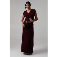 Coast Women's Lace Wrap Over Crepe Bridesmaid Maxi Dress in Malbec | Size: 12