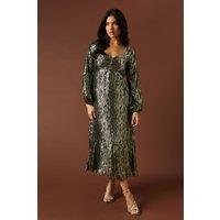 Oasis Women's Occasion Metallic Ruched Midi Dress in Green | Size: 8