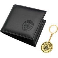 Manchester City FC Men's Black PU Wallet & Gold Keyring Set