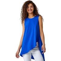 Roman Women's Sleeveless Asymmetric Satin Split Tunic Top in Royal | Size: 10