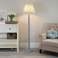 ValueLights Bobbins Powder Blue Floor Lamp with Tapered Fabric Pleated Shade in Pale Pink