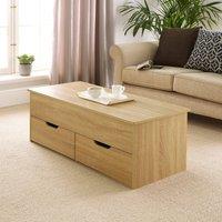 Home Source Wooden Coffee Table With Lift Up Top & 2 Large Storage Drawers in Light Oak