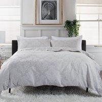 The Lyndon Company Versailles Luxury Jacquard Duvet Cover Bedding Set - Classic Damask Design - Cotton Blend in Silver | Size: Single