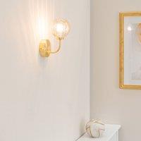 ValueLights Chessy Pair of Ribbed Glass Globe Shade Gold Stem Wall Lights