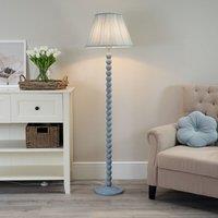 ValueLights Bobbins Powder Blue Floor Lamp with Tapered Fabric Pleated Shade with LED Bulb in Pale Blue