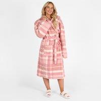 OHS Women's Teddy Dressing Gown Tartan Check Plush Soft Hooded Cosy Loungewear Robe in Pink