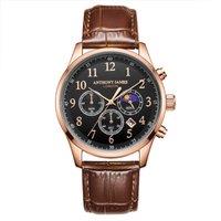 Anthony James Men's Hand Assembled Moonphase Chronograph Rose Black Watch