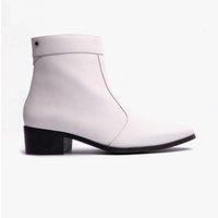 Club Cubano Men's Caesar Zip Cuban Heel Ankle Boots in White | Size: 6