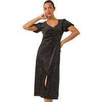 Roman Women's Velvet Ruched Front Stretch Midi Dress in Black | Size: 10