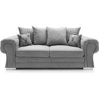 Milan Fabric 3 Seater Sofa Grey Fabric Scatter Back Chesterfield Style