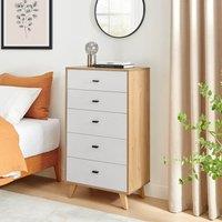 FurnitureboxUK Bisset Off-White & Wood Effect Chest of 5 Drawers