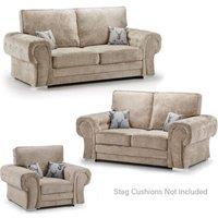 Milan Fabric 3 Piece Sofa Suite Mink Full Back Chesterfield Style