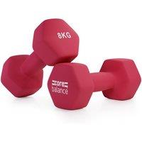 Core Balance Neoprene Hex Dumbbells Set Of 2 Cast Iron Hexagonal Hand Weights in Dark Red | Size: 8kg