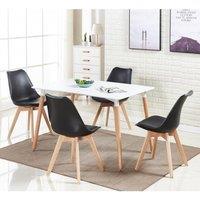 Life Interiors 5PCs Dining Set - a Halo Dining Table & Set of 4 Lorenzo Tulip chairs with Padded Seat in Black