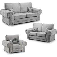 Milan Fabric 3 Piece Sofa Suite Grey Full Back Chesterfield Style