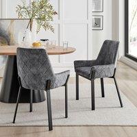 Modish Furnishing Nova Set Of 2 Grey Velvet Dining Chair With Metal Black Legs