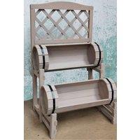 Groundlevel 2 Tier Wood Barrel Planter with Trellis in Grey