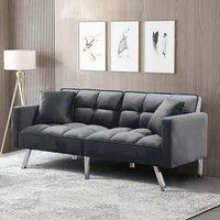 KOSY KOALA Sofa Bed 2 Seater Grey Velvet Click Clack Sofa Settee Recliner Couch with Metal Legs with 2 Pillows