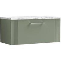 Balterley 1 Drawer Wall Hung Vanity Unit Marble Laminate Worktop, Green 800mm