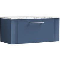 Balterley 1 Drawer Wall Hung Vanity Unit Marble Laminate Worktop, Blue 800mm