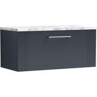 Balterley 1 Drawer Wall Hung Vanity Unit Marble Laminate Worktop, 800mm in Grey