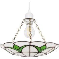 Happy Homewares Traditional Stained Glass Tiffany Pendant Light Shade with Vibrant Leaves in Green