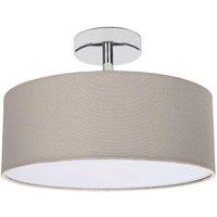 Happy Homewares Contemporary Textured Linen Fabric Semi Flush Ceiling Light Fixture in Grey