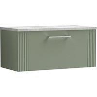 Balterley 1 Drawer Wall Hung Vanity Unit Grey Laminate Worktop, Green 800mm