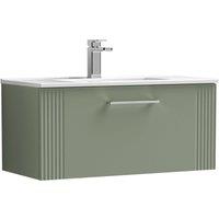 Balterley Wall Hung 1 Drawer Vanity Unit - Minimalist Basin 800mm, Satin Green