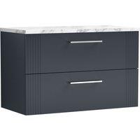 Balterley 2 Drawer Wall Hung Vanity Unit Marble Laminate Worktop, 800mm in Grey