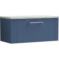 Balterley 1 Drawer Wall Hung Vanity Unit Grey Laminate Worktop, Blue 800mm
