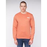 Henleys Scripthen Men's Carbon Brushed Fleece Sweatshirt - Ultra-Soft Cotton-Rich Crew Neck with Flock Print in Coral | Size: Large