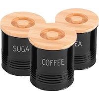 Royalford 3pc Tea Coffee Sugar Kitchen Storage Canisters Jars Containers Tins in Black
