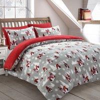 Velosso Penguins Teddy Warm & Cosy Duvet Cover & Pillowcase Set in Red | Size: Single