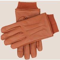Oswin Hyde Men's Kenley Leather Ribbed Cuff Gloves in Tan | Size: Small