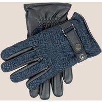 Oswin Hyde Men's Edwin Leather Herringbone Tweed Gloves in Navy | Size: Small