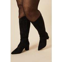 Wide Fit Augustine Faux Suede Twist Detail Pointed High Block Heel Knee Boots
