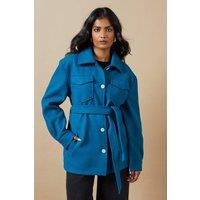 Oasis Women's Belted Button Through Jacket in Teal | Size: 10
