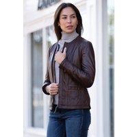 Ashwood Leather Women's 'Liona' Collarless Leather Jacket in Brown | Size: 18