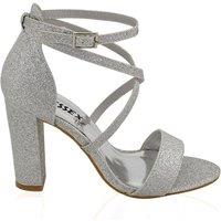 XY London Women's 'Briella' Strappy Sandals With High Block Heels in Silver | Size: 8