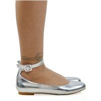 XY London Women's 'Kimmie' Flat Ballerina Pump Shoes with Ankle Strap in Metallic Silver | Size: 5