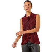 Roman Women's Shimmer Line Cowl Neck Tunic Top in Red | Size: 20